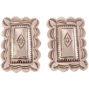 Vintage Wilber Tracy Navajo Sterling Silver Stamped Rectangle Concho Earrings